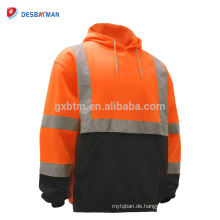 Herren ANSI Class 3 Hi VIz Sweatshirt, High Visibility Kapuzenpullover mit 360 Grad Reflexstreifen